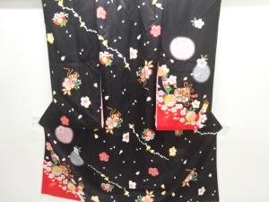 毬に桜・短冊模様刺繍子供着物(長襦袢・重ね衿付き)